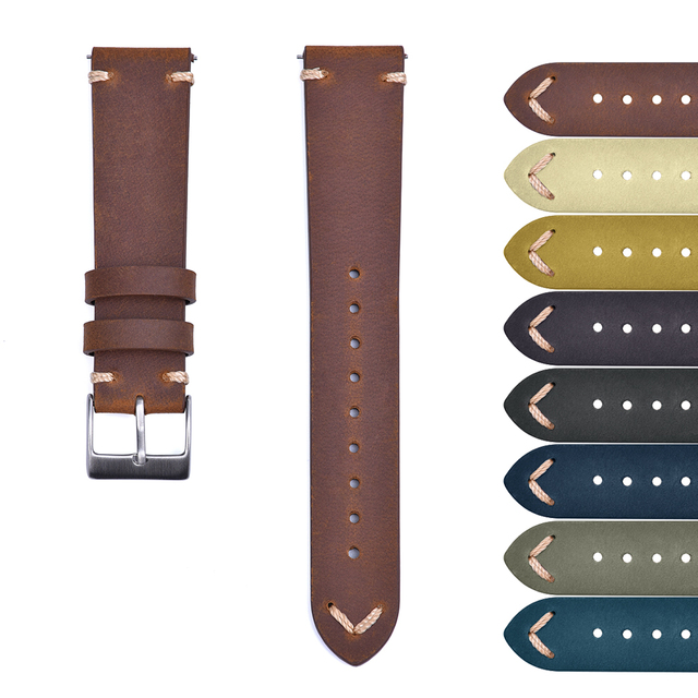 JUELONG High Quality Crazy Horse Black Brown Leather Watch Band 18mm 20mm 22mm Cowhide Vintage Leather Watch Strap