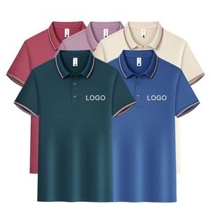 เสื้อโปโลผู้ชายผ้าฝ้ายคุณภาพสูง ปักโลโก้ตามสั่ง สวมใส่สบาย ระบายอากาศได้ดี เหมาะสำหรับเล่นกอล์ฟ หรือใส่ทั่วไปในบ้าน - Product Image 1
