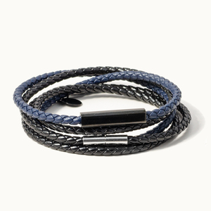 Pulseras personalizadas para hombre, barra en blanco grabada personalizada, pulsera <span class=keywords><strong>de</strong></span> cuero trenzado multicapa <span class=keywords><strong>de</strong></span> acero inoxidable - Product Image 4