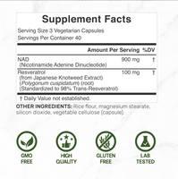 Complément alimentaire NAD+ Resvératrol le plus vendu, formule anti-âge, améliore la santé cellulaire et le métabolisme, 120 capsules végétariennes