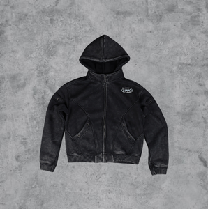 Custom High Quality 450 Gsm Washed Embroidery Luxury Plain <b>Navy</b> Zipper-Up Hoodie Black Oversized Drop Shoulder <b>Men's</b> Hoodies - Product Image 5