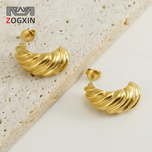 ZOGXIN Gold Huggie Earrings Geometric C Shape Oval Studs For Women Party Fashion Jewelry - Product Image 1