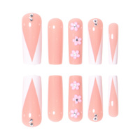 Etiqueta privada 24 PCS Prensa de uñas en ataúd francés Prensa de diamante rosa en uñas Venta al por mayor Uñas artificiales
