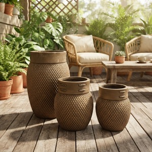 Jardinières modernes écologiques en argile fibreuse sculptées à la main, légères, résistantes au gel, avec trous de drainage, vente en gros directe usine - Product Image 2