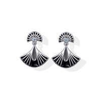 Pendientes colgantes de abanico Art Déco de oro de 9K con bisel de esmalte negro y diamante de laboratorio, delicados, llamativos, estilo vintage, joyería de herencia