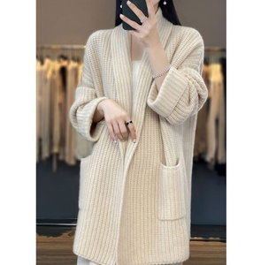 <span class=keywords><strong>Cardigan</strong></span> in maglia <span class=keywords><strong>grossa</strong></span> da donna ODM di lusso, in <span class=keywords><strong>lana</strong></span> merino e yak, con tasche, vestibilità ampia e morbida, collo a risvolto, stile poncho - Product Image 2