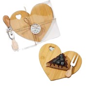 Ensemble de planches à fromage en bambou en forme de mini cœur avec 2 couteaux à fromage pour un cadeau de mariage, de la Saint-Valentin ou d'anniversaire