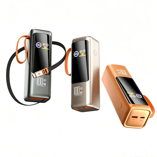 High Capacity PD 100W Fast Charging Laptop Power Banks 25000mAh Mini Power Bank for Phone Notebook Built in Type-C Cable Lanyard