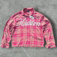 Chemises à carreaux personnalisées avec logo brodé, pierres précieuses, rivets, boutons, tissu en coton à carreaux, chemise en flanelle à manches longues pour hommes