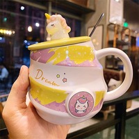 Tasse à eau licorne en céramique, Mug arc-en-ciel en spirale, Tasse à café avec couvercle et cuillère, Tasse à boire pour filles, Nouveau design, Cadeaux d'affaires