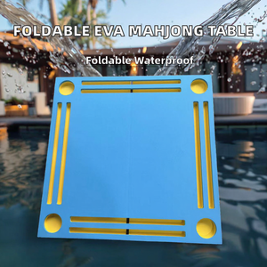 Table <span class=keywords><strong>de</strong></span> Mahjong Américain Flottante Pliable, Mousse EVA Imperméable, Bleu-Jaune, avec Porte-Tuiles et Porte-Gobelets, OEM/ODM, Fête à la Piscine ou à la Plage - Product Image 4