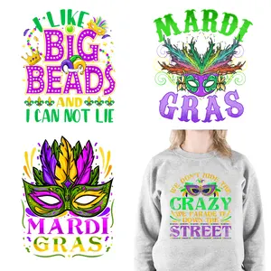 2023 Mardi Gras Ontwerpen Dtf Warmte Transfers Full Color Offsetdruk Grote Kralen Mardi Gras Warmte Overdracht Prints Voor Doek