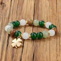 Bracelet tendance personnalisé avec perles de pierres précieuses naturelles et breloque trèfle, bijoux porte-bonheur
