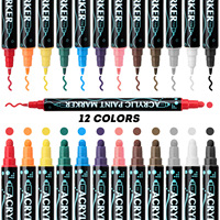 Marqueurs de peinture acrylique à double tête Bonvada, ensemble de stylos d'art en plastique PP, 12/24/36/48 couleurs, pour l'école et le bureau