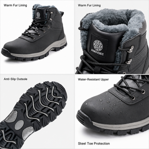 AIMVVSEC Stivali di Sicurezza Invernali da Uomo <span class=keywords><strong>con</strong></span> Punta in Acciaio, Foderati in Pelliccia, Impermeabili e Antiscivolo per Costruzioni - Product Image 2