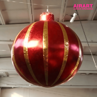 Boule de Noël gonflable géante suspendue de 2 m, motif diamant rouge et or, avec souffleur d'air, décoration de Noël pour plafond de centre commercial