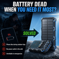 Batterie au lithium polymère de 36800 mAh alimentée par l'énergie solaire, en plastique, étanche à la poussière, chargeur portable, type C, USB, charge sans fil