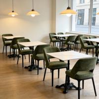 Meubles de restaurant commerciaux modernes, chaise de salle à manger en bois massif, table en marbre, banquette rembourrée verte pour café bistro