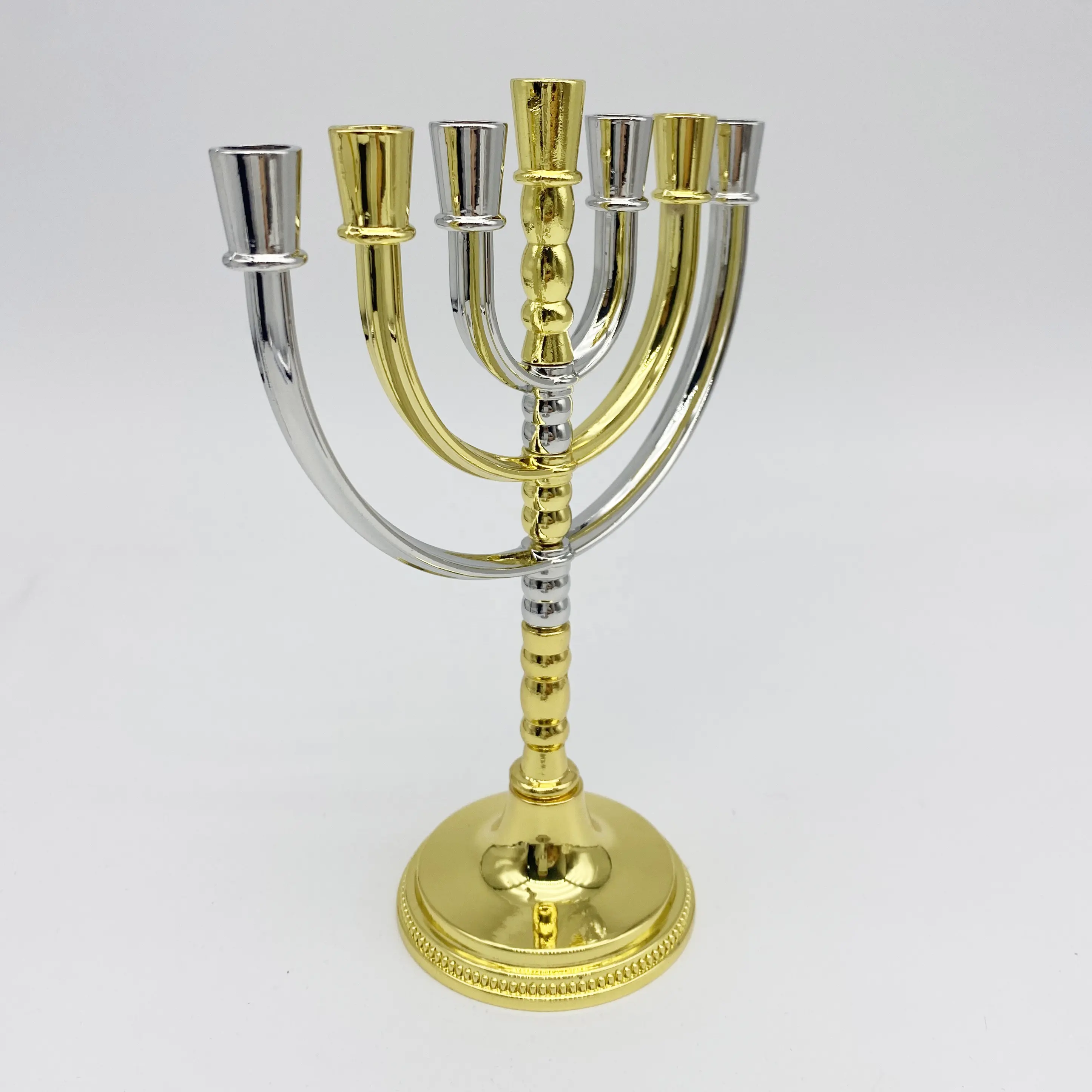 Silver and Gold 7 Branch Temple Revolving Menorah