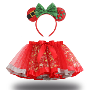CM092 Set Costume Natalizio Minnie e <span class=keywords><strong>Topolino</strong></span> con Cerchietto con Orecchie <span class=keywords><strong>di</strong></span> Topo in Paillettes e Gonna Tutu in Raso per Travestimento da Principessa - Product Image 3