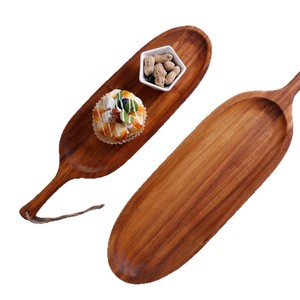 Plateau de service ovale en bois, 2 pièces, avec poignées, pour café, thé, fromages, couleur unie marron foncé - Product Image 5