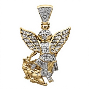 Gold Plated <b>Angel</b> Demon Pendant Necklace Micro Pave Zircon Hip Hop Brass <b>Charm</b> Unisex Gift Jewelry - Product Image 1