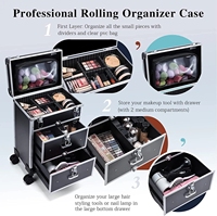 Chariot de maquillage professionnel de haute qualité fermeture ouverte grandes roues de stockage cosmétiques de beauté des ongles à la mode incluses