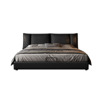 Lit confortable de style moderne avec cadre en bois massif, durable, taille king, revêtement en cuir, rembourré et doux