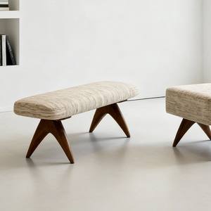 Midcentury Modern Solid Wood <b>Bench</b> Fabric Upholstered <b>Entryway</b> Bedroom Stool Home Furniture - Product Image 2
