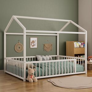 Corralito Moderno para Bebés de Tamaño Completo, Casa de Metal con Techo y <span class=keywords><strong>Valla</strong></span> Plegable, Color Natural, Uso Interior para Niños y Niñas - Product Image 6