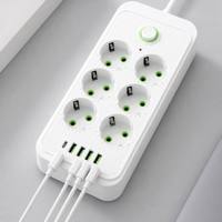 Multiprise personnalisée avec logo UE Schuko, 6 prises à espacement large, 4 ports USB, 1 port Type C, 10A, interrupteur principal