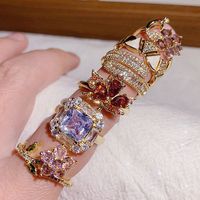 Bague ajustable vintage en cuivre, micro-pavée et micro-incrustée de zircons colorés, plaquée or, avec mélange de pierres CZ et de zircons, pour