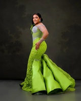 Robe de mariée africaine en dentelle lime époustouflante, grande taille, robes de réception de mariage africaines, traîne détachable, dentelle perlée, robe d'anniversaire