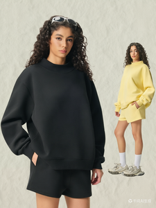 Sweat-shirt à capuche en molleton 350 GSM personnalisé pour <span class=keywords><strong>femme</strong></span>, couleur unie, <span class=keywords><strong>col</strong></span> montant, impression à la demande, style américain, pull épais - Product Image 2