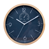 Jam Dinding Kayu 12 Inci dengan Tampilan Suhu dan Kelembapan, Desain Modern, dan Gerakan Quartz Senyap