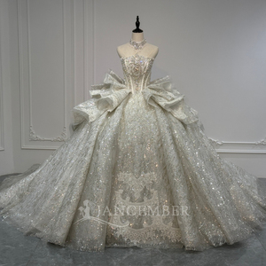 XS297 Stunning Boat Neck Ruffle Glitter Embroidery Lace Wedding Dresses With Corset - Product Image 6