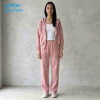 Ensemble de survêtement 2 pièces pour femme, sweat à capuche zippé et pantalon large en coton délavé rétro, qualité supérieure, personnalisable en usine