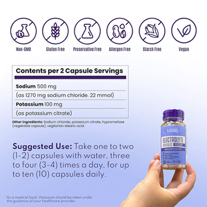 Capsules d'électrolytes Vitassium : Améliorent l'immunité, végétaliennes, riches en sodium (500 mg <span class=keywords><strong>de</strong></span> sodium, 100 mg <span class=keywords><strong>de</strong></span> <span class=keywords><strong>potassium</strong></span>) - Product Image 2