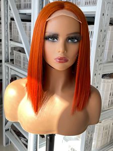 Mayqueen Nhà Máy Sản Xuất Tóc Giả Bán Buôn Chưa Qua Chế Biến Orange Bob Thẳng Và Tự Nhiên Xoăn 100% Tóc Người Ren Phía Trước Tóc Giả Với <span class=keywords><strong>Bang</strong></span> - Product Image 2
