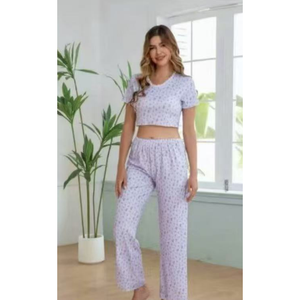 Serie di abiti da casa Casual da donna semplici pantaloni giornalieri a maniche corte sopra al ginocchio x Set in due pezzi - Product Image 1