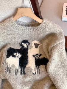 Suéter de Punto de Lana de Oveja para Mujer, Invierno 2026, Cuello Redondo, Manga Larga, 100% Acrílico, Jersey con Diseño de Animal - Product Image 3