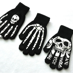 Guantes de esqueleto de Halloween para adultos, unisex, de punto elástico, oscuro, invierno, fiesta diaria, ciclismo, deportes, pesca - Product Image 6