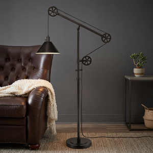 Lampe sur pied industrielle réglable, support en fer, douille E27, abat-jour en verre noir, LED blanc chaud, CRI 90 élevé, roulettes - Product Image 3