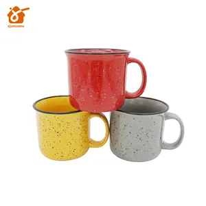 Wholesale 15 oz enamel ceramic coffee mug bulk campfire ins creative retro ceramic splash ink wave dot mug