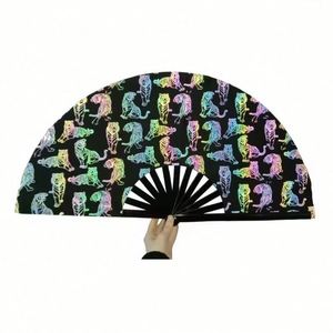 Regalos Festivos, Accesorios de Baile, Abanicos Plegables Promocionales de Gran Tamaño, Abanicos de Mano de PVC Estilo Kung Fu, Abanico de Mano de Bambú y Seda - Product Image 2