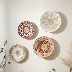 Décoration d'intérieur espagnole Plateau en jonc <span class=keywords><strong>de</strong></span> mer Art moderne mural pour maison Grand panier plat Chambre à coucher confortable Décoration provinciale française - Product Image 1