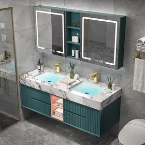 Lanjia 2022 nouveau AZG022 double évier vanité de salle de bains avec dessus long miroir armoire grande armoire de salle de bains