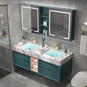 Lanjia 2022 Nieuwe AZG022 Dubbele Wastafel Badkamer Vanity Met Top Lange Spiegelkast Grote Badkamer Kast