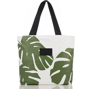 Lightweight Packable Splash-Proof Tyvek Beach Tote Bag Easy to Clean Collection Tote with Letter Pattern Made of Tyvek