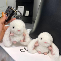 Porte-clés en forme de boule avec pendentif lapin de dessin animé en fourrure douce et cuir PU, lumineux, pour clé de voiture, sac, charme du Nouvel An